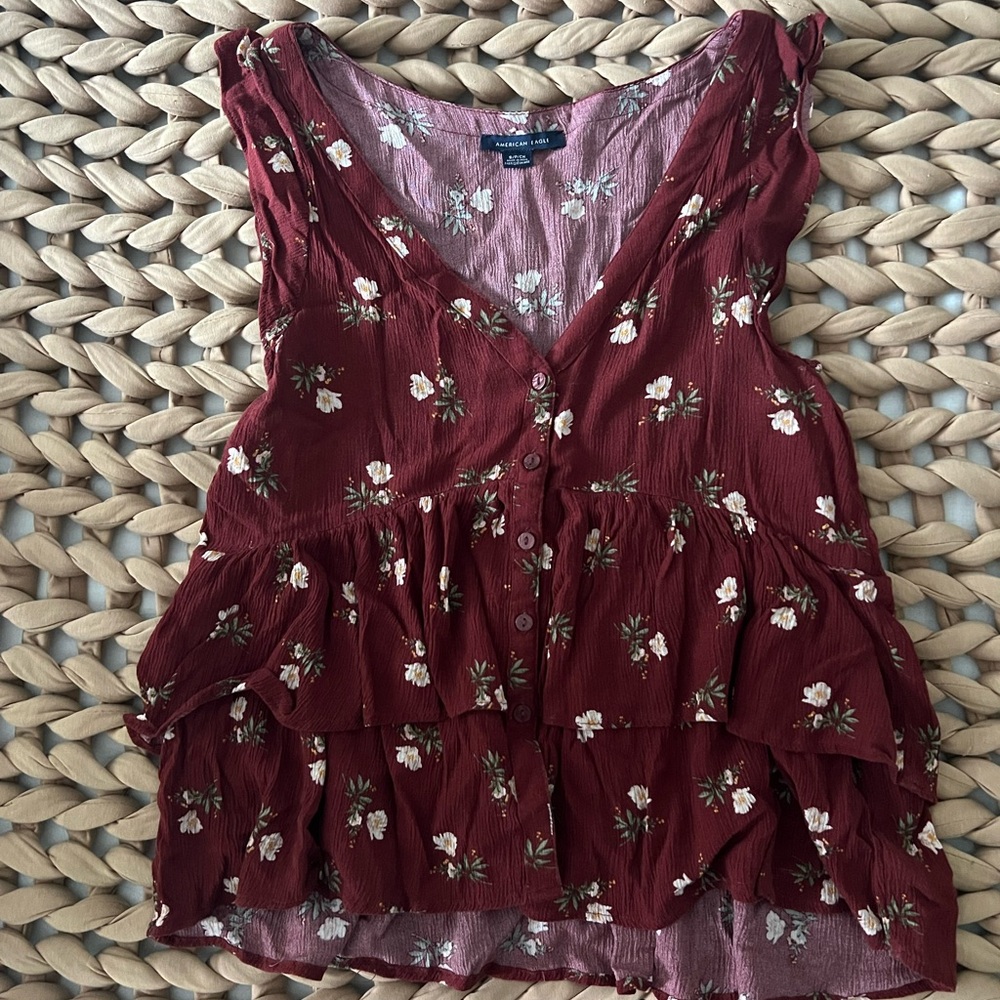 American Eagle Outfitters Burgundy Floral Blouse